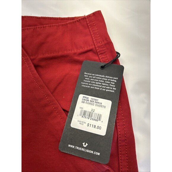 True Religion Cargo Shorts Knee Length Red Dahlia SZ 32 Men New w/Tags - Picture 1 of 8